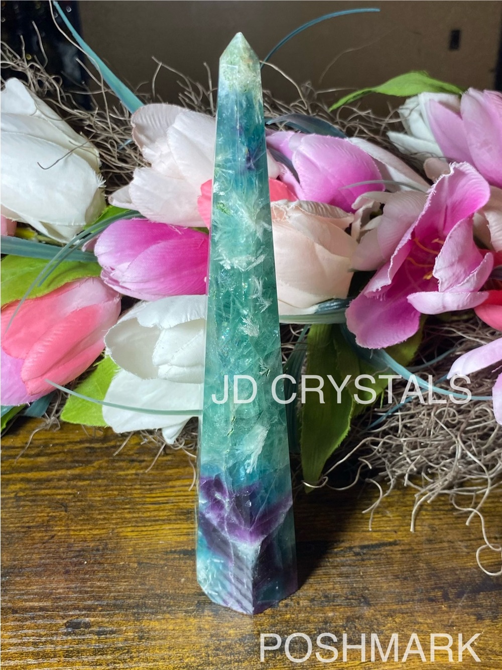 Fluorite & Feather Calcite Obelisk